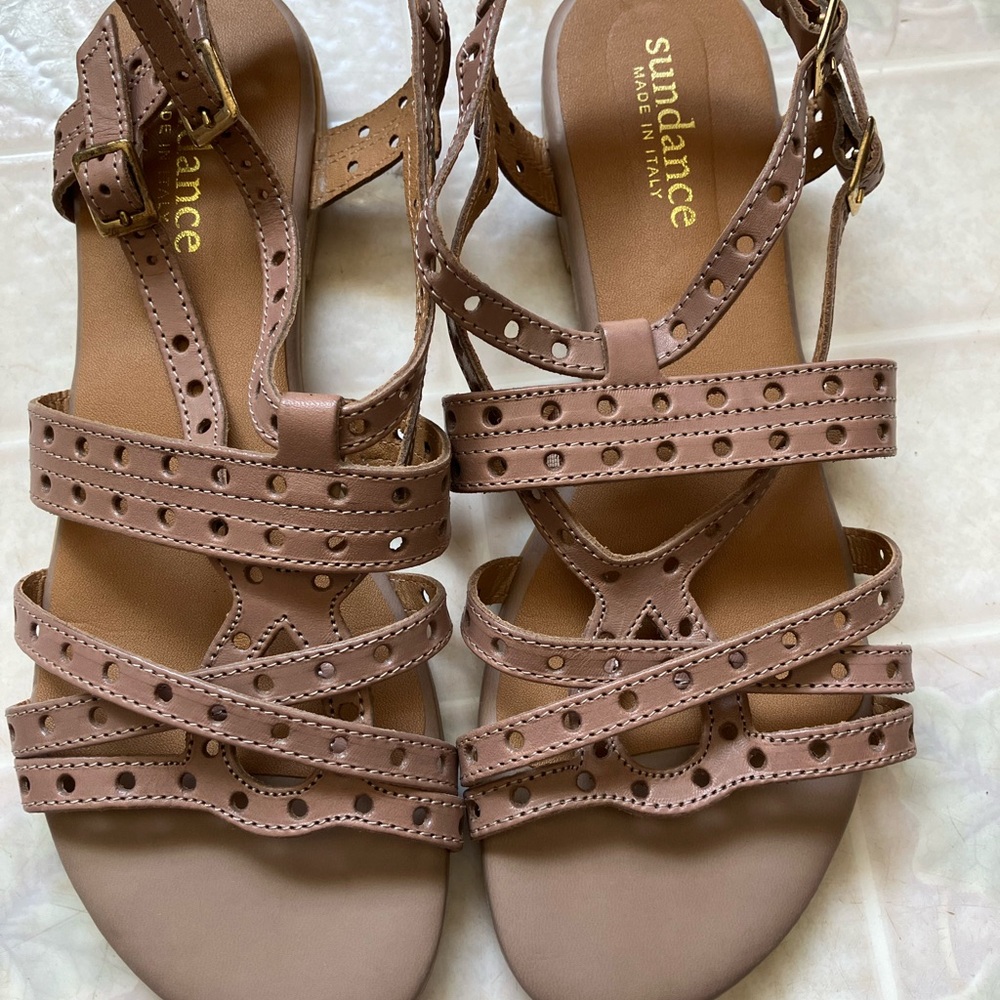 Sundance strappy‎ Taupe Leather Sandals double buckle